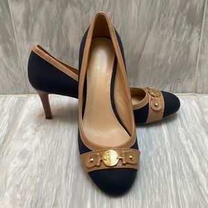 Tommy Hilfiger Medallion High Heels in Navy, Nude, Gold.Size 6 1/2 medium,Womens